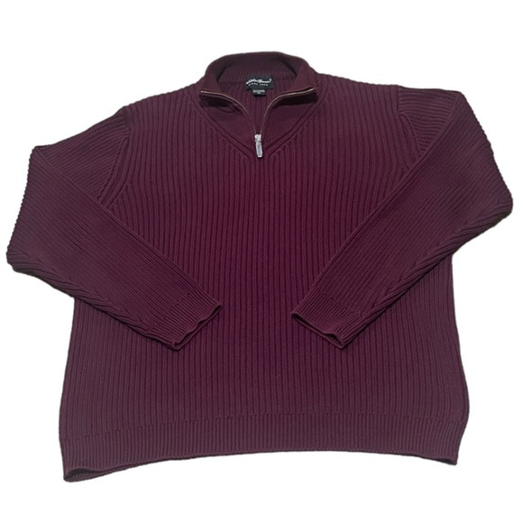 Eddie Bauer 100% Pima Cotton Quarter Zip Pullover Sweater Burgundy Maroon XL - Picture 1 of 3